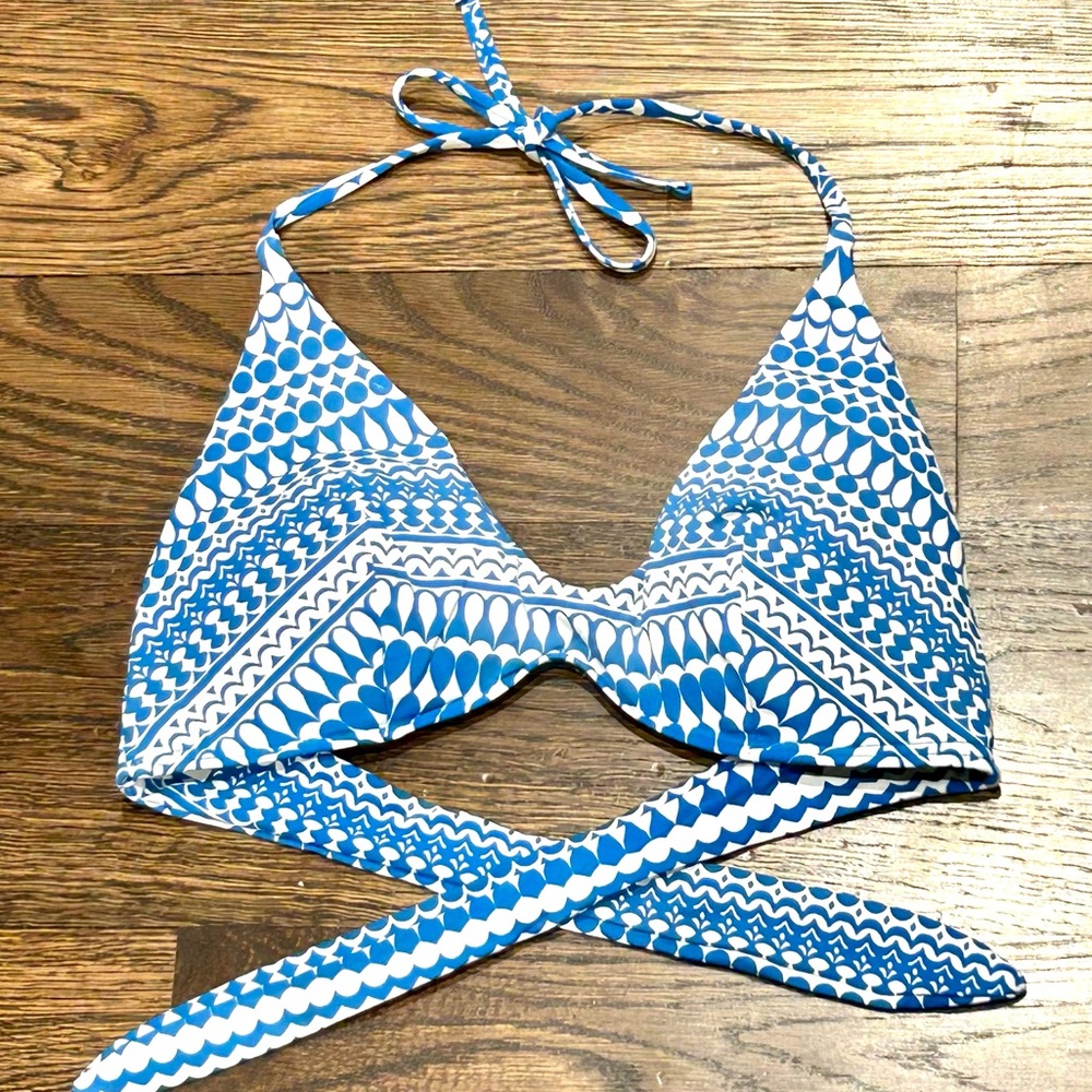 Echo Blue & White Triangle Halter Bikini Top